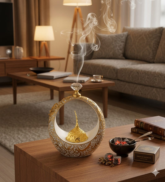 Islamic Round Crescent Frame with Hanging Golden Dome Showpiece