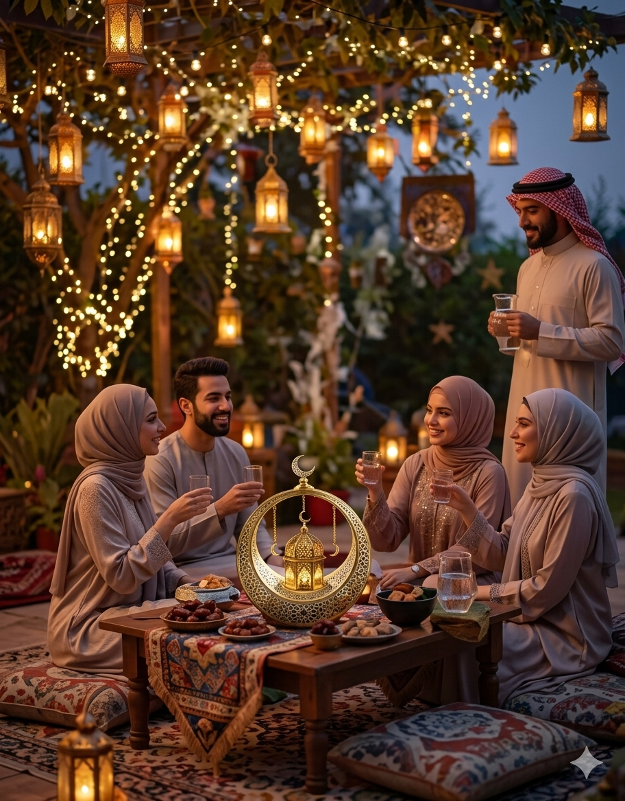 Islamic Round Crescent Frame with Hanging Golden Dome Showpiece